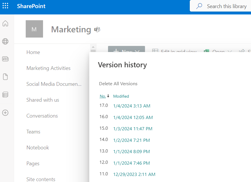 Version history Sharepoint -700x700